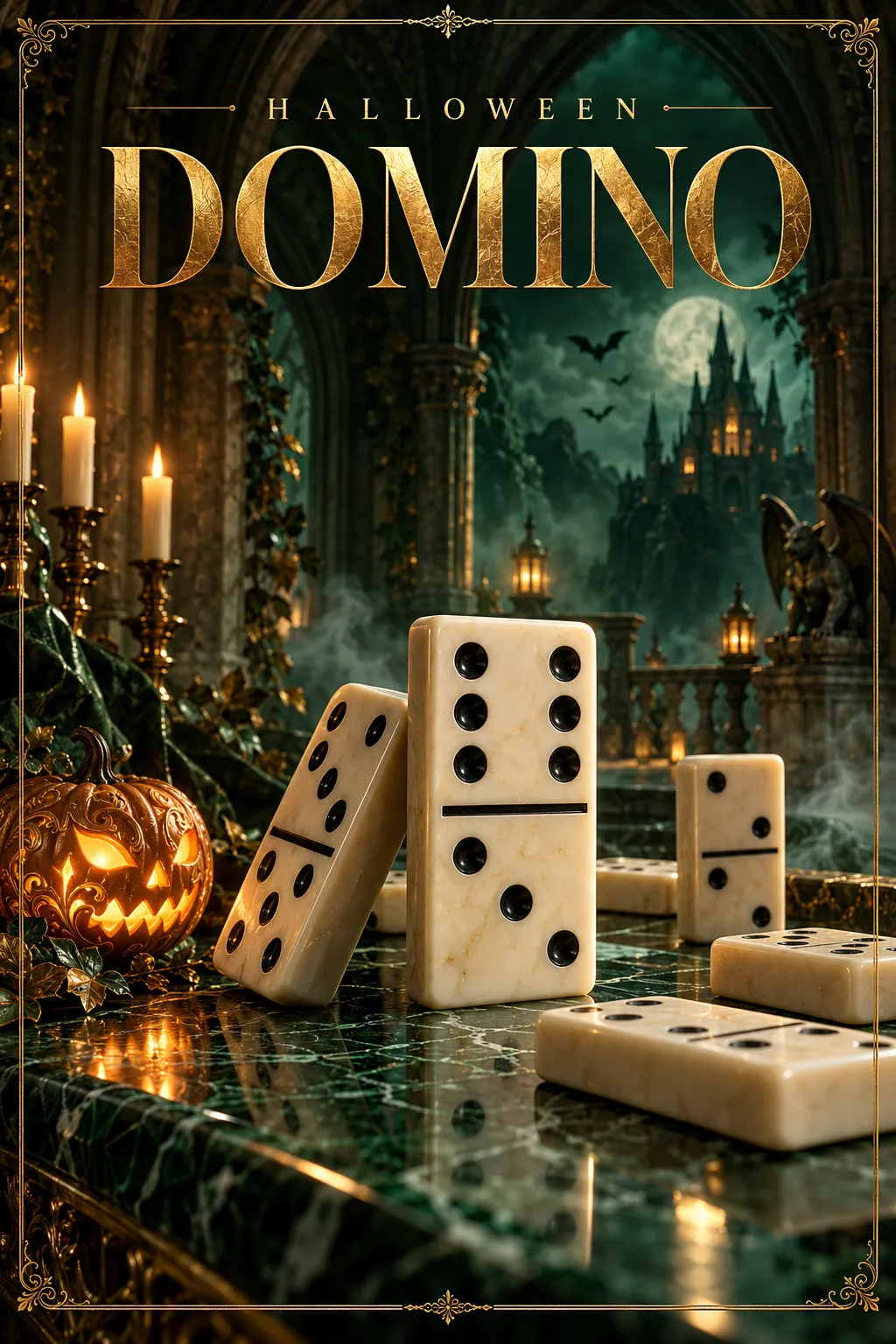 Ilustrasi keping domino bertema Halloween